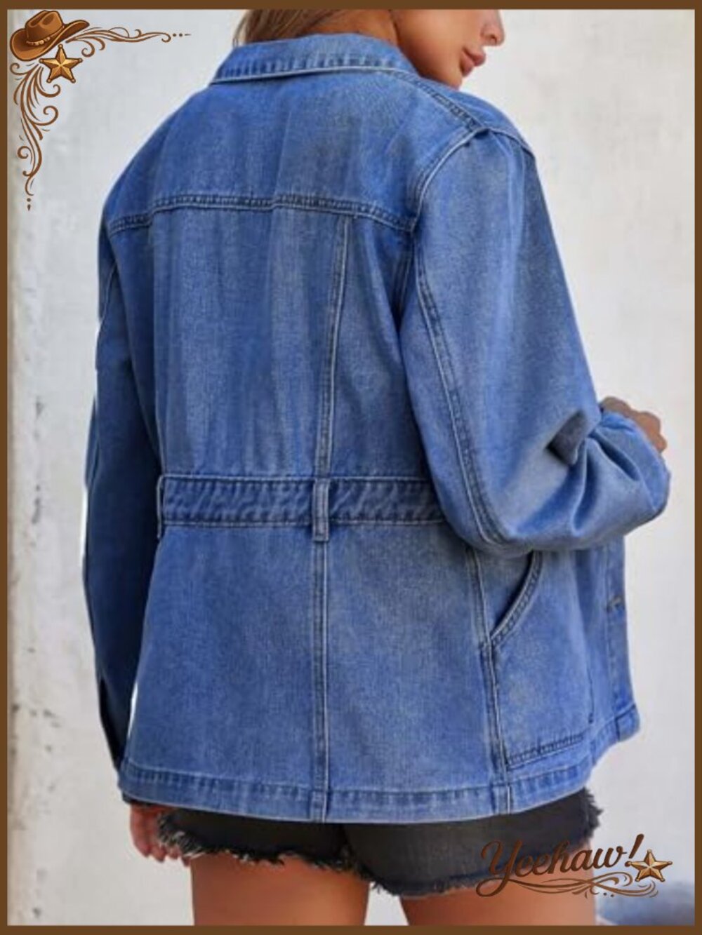 Distressed Oversized Denim Jacket Button Down Shacket with Pockets - Picture 3 of 7